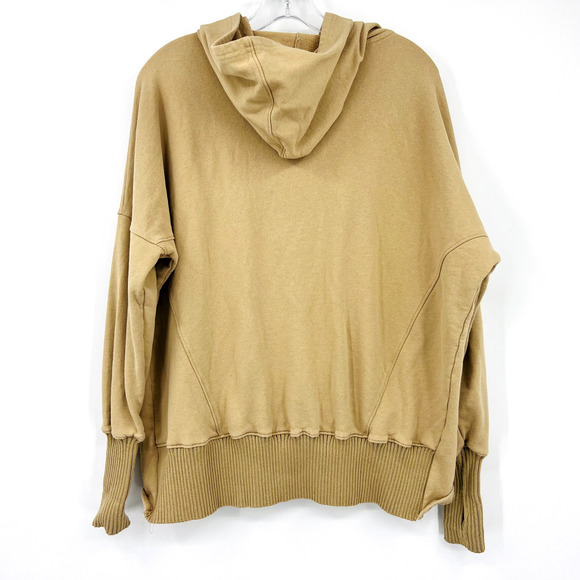 Bucket List Womens S Tan Button Front Ribbed Trim Hooded Sweatshirt Pockets - Picture 10 of 10